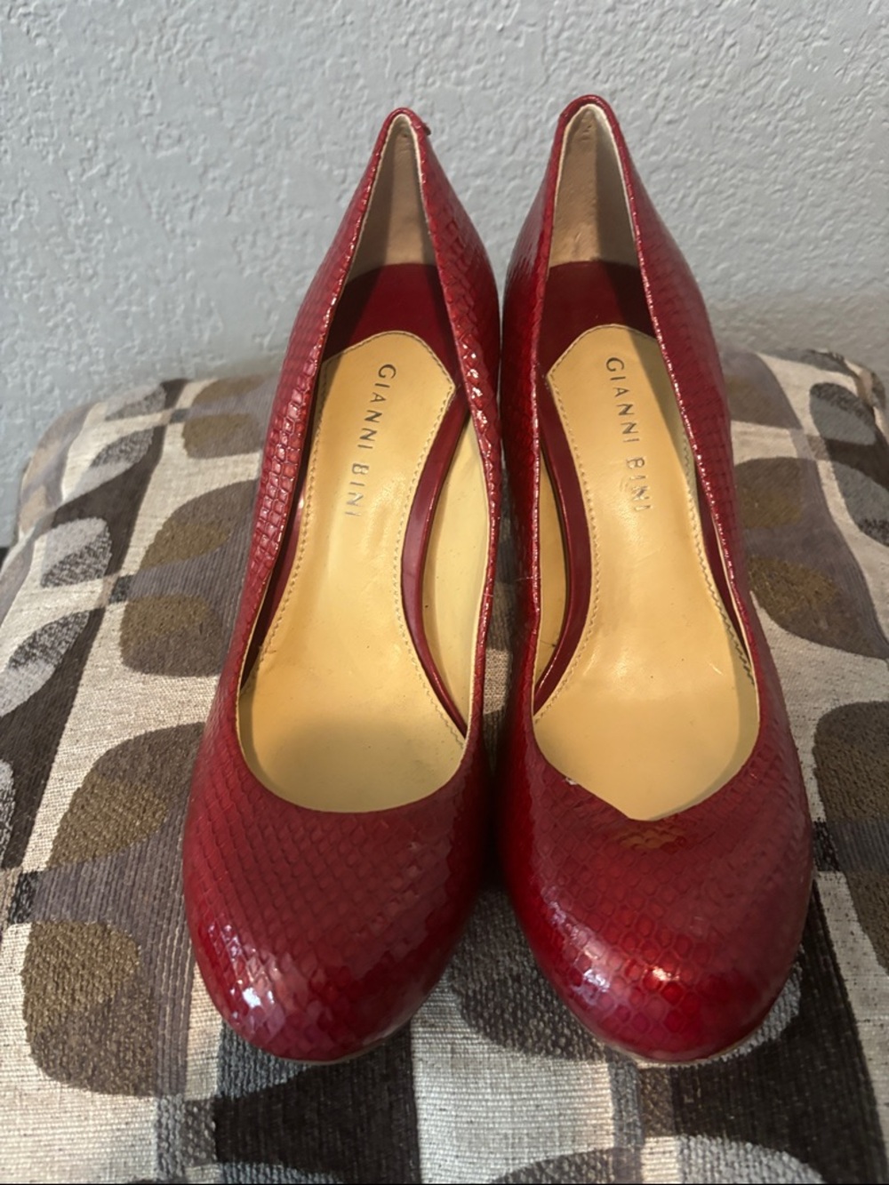 Gianni Bini Burgundy Snake-Effect Pointed Toe Pumps
